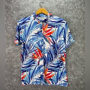 Handsome Bogey Shirt Mens Medium Blue Tropical Floral Golf Polo Celebration Club